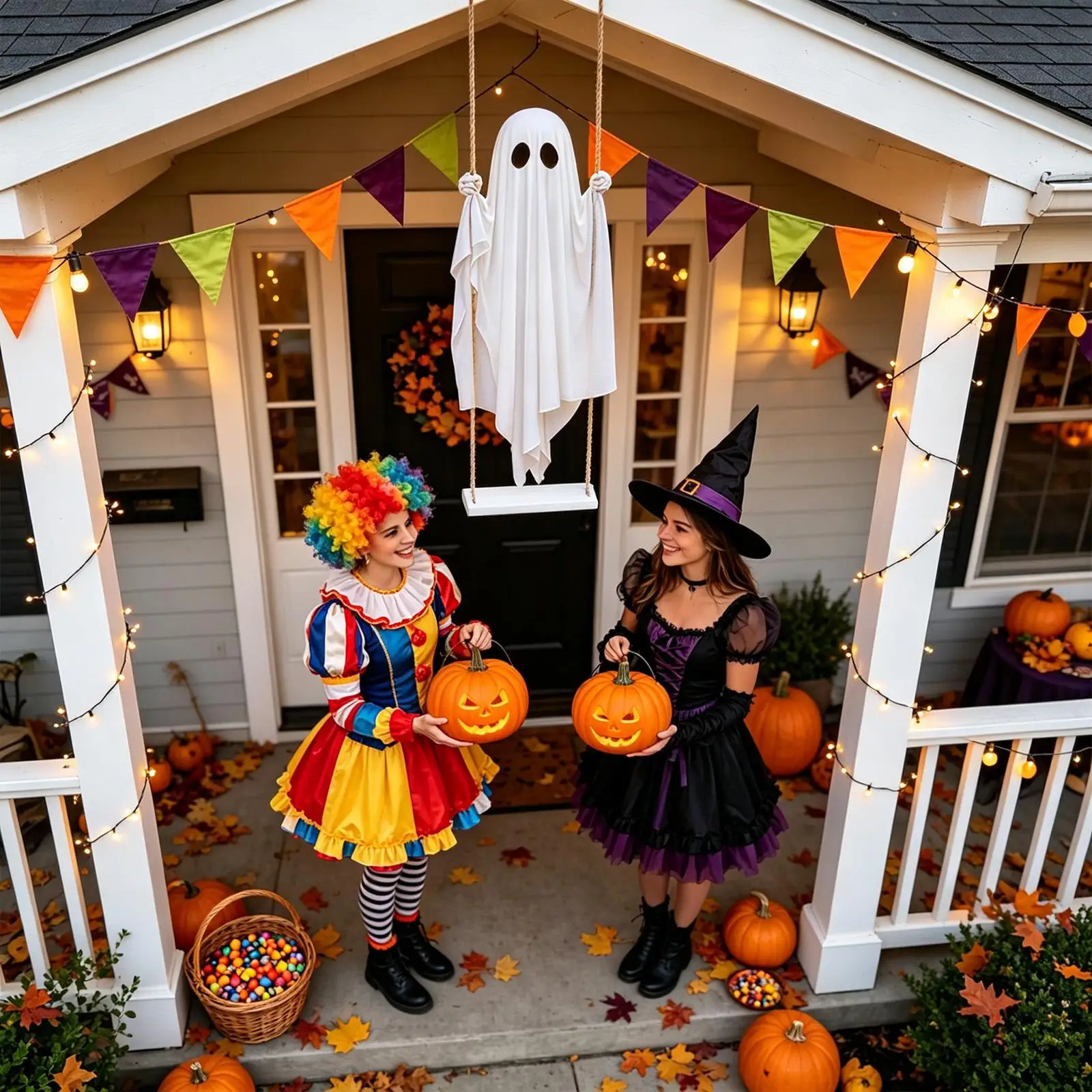 5ft Giant Swinging Ghost Outdoor Halloween Decor With Remote Control String Lights For Yard Porch Party Haunted House