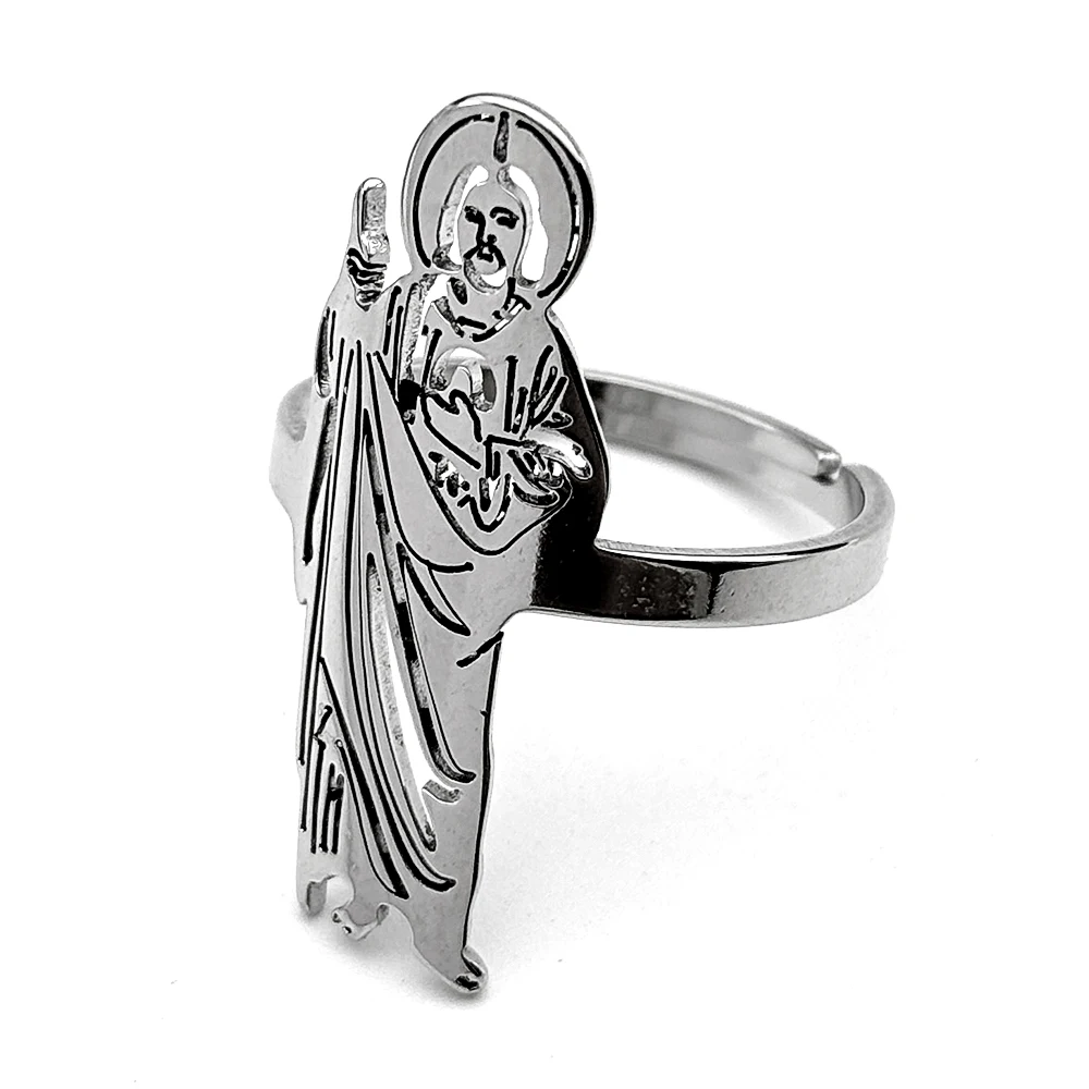 San Judas Tadeo Open Rings for Men Women Stainless Steel Gold Silver Color Saint Jude Thaddeus Finger Ring Amulet Jewelry Gift