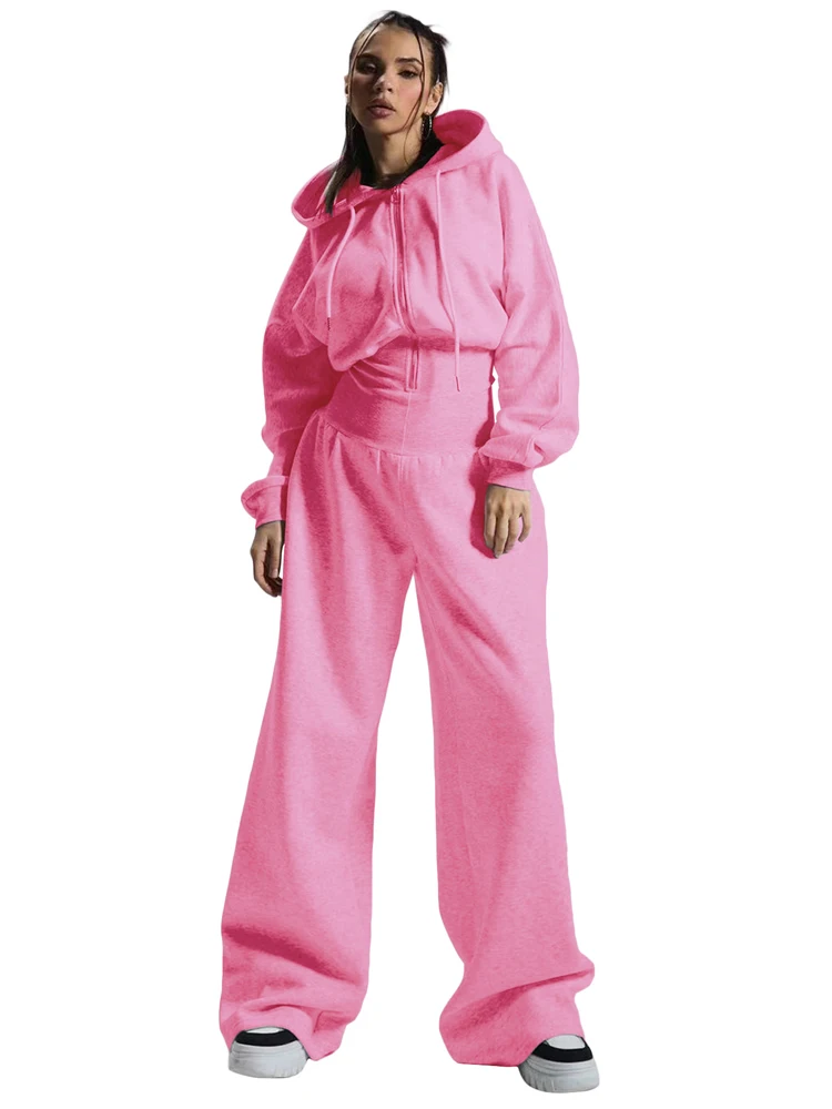 JENYAGE Damen Trendiger, weicher, dehnbarer, mit Fleece gefütterter, einfarbiger, langärmliger, kurzer Overall mit weitem Bein und Kapuze, Kordelzug, lässige Loungewear – Detail 9