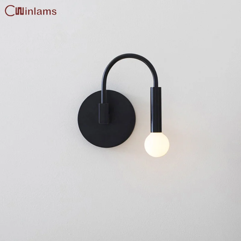 Nordic Simple Black Ceative Curved Wall Lamp Living Room Bedroom Bedside Study Hotel Aisle LED Wall Lamp