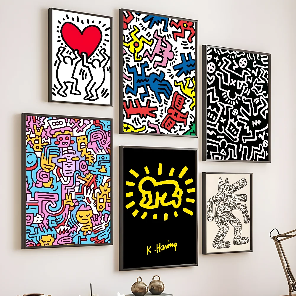 K-Keith H-Haring Self-adhesive Art Poster Home Living Room Wall Room Bed Bedroom Home Decoration