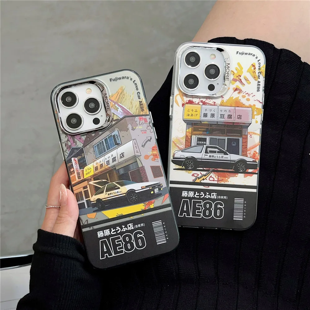 Luxus-Rennwagen-Anfang D AE86 Fujiwara Handyhülle für iPhone 11 12 13 14 15 16 Pro Max Japan Cartoon galvanisierte Schale