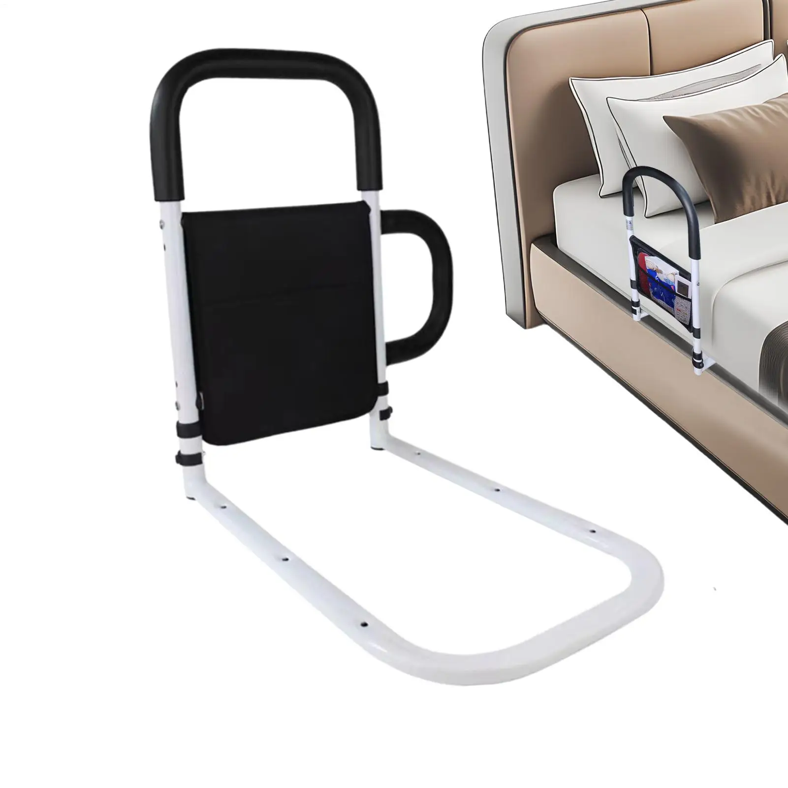 Barandilla de Cama para Personas Mayores con Bolsillos de Almacenamiento, Apoyabrazos de Cama, Barandilla de Protección Anticaídas, Barra de Soporte para Prevenir Caídas en la Cama