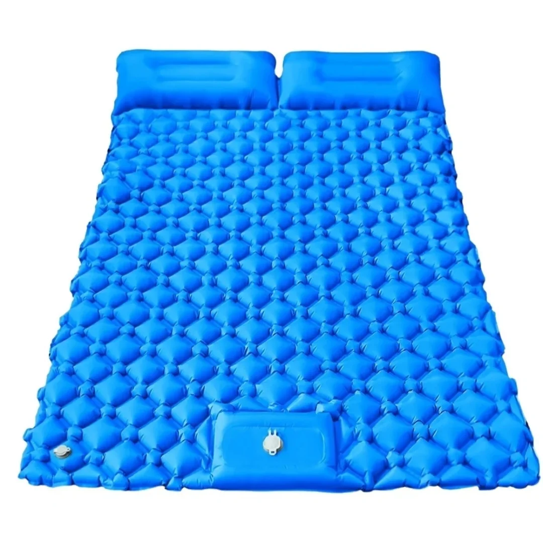 

Portable Double Sleeping Pad TPU Inflatable Camping Air Mattress Extra Wide Ultra Lightweight Foot Strap Pillow