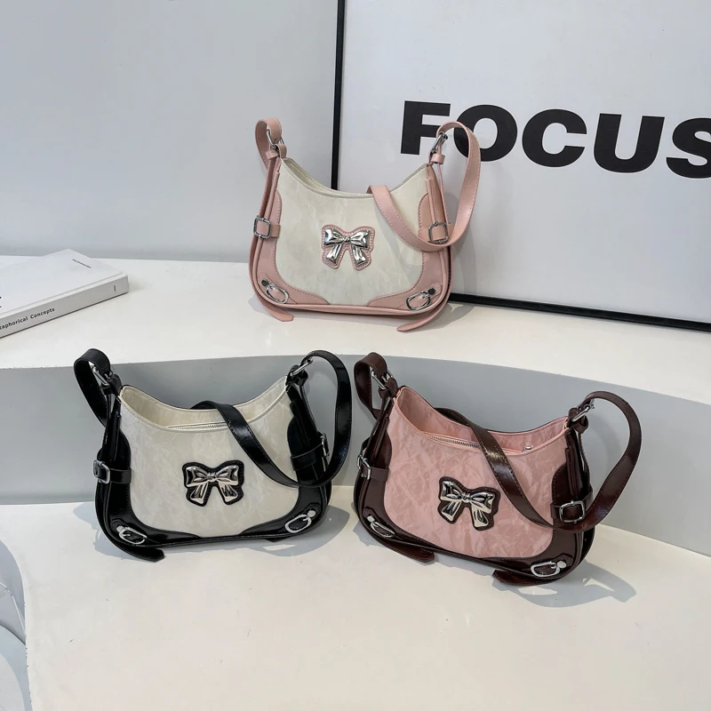 LEFTSIDE Bow Sweet Small Crossbody Bags for Women 2024 New Trend Fashion PU Leather Shoulder Bag Women Y2K Handbags and Purses