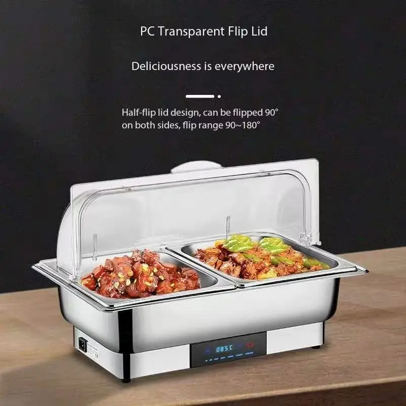 

Stainless Steel Buffet Stove, Electric Heating Buffet Stove Transparent Flip-Top Insulation Stove Hotel Breakfast Insulation Pot