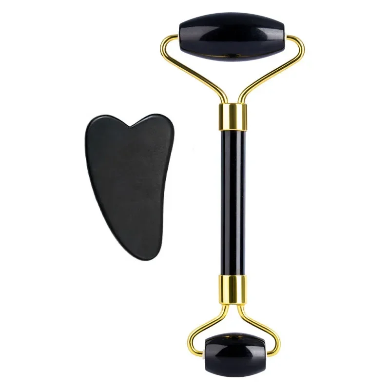 Natural Black Jade Roller Gua Sha Set Facial Body Massager Roller Jade Stone Massage Set Face Lifting Beauty Massage Tool