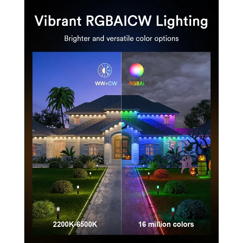 Permanent Outdoor Lights Max 158ft with 120 LED Eave Lights 7200lm, RGBAICW Smart Outdoor Lights IP67 Waterproof