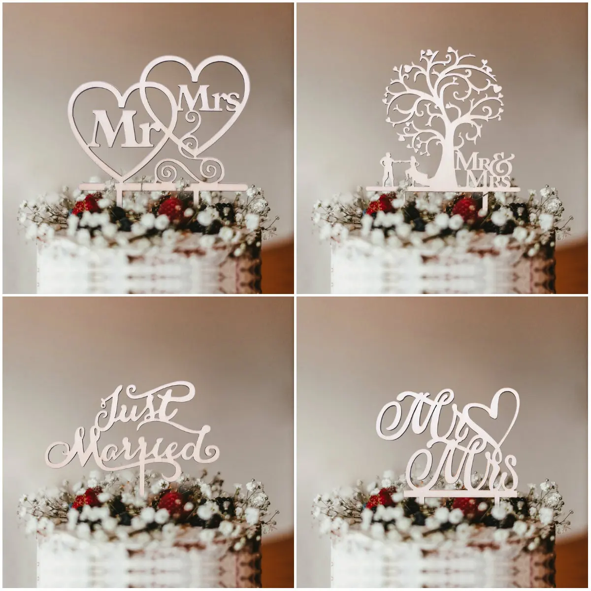 1Pcs Hollow Letter Love Just Married Mr&Mrs Cake Topper Bride and Groom Wooden Wedding Cake Topper For Wedding Party Supplies