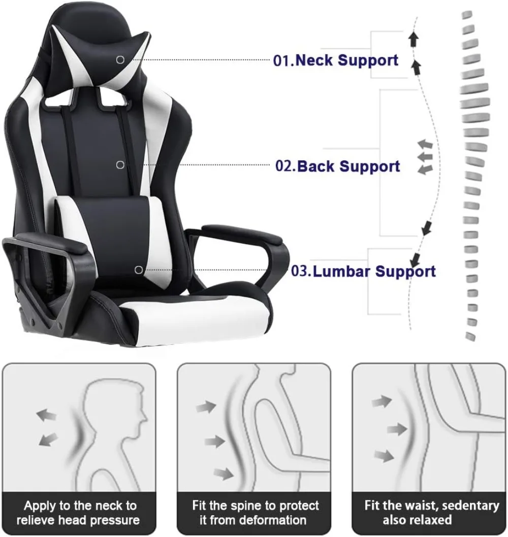 High-Back Gaming Chair PC Office Chair Computer Racing  PU Desk Task  Ergonomic Executive Swivel Rolling  with