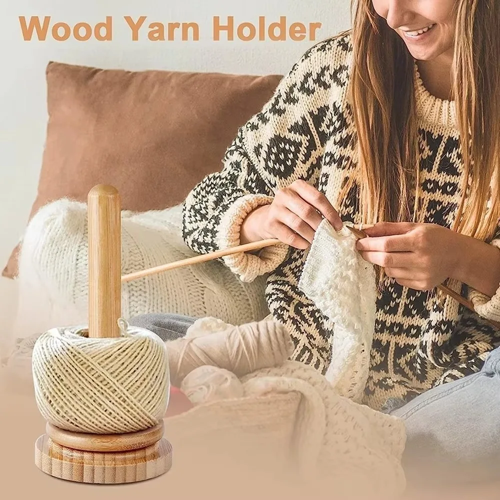 Detachable Base Wooden Yarn Holder Vertical Rotating Handmade Craft Rotating Rack Manual Dispenser Yarn Spool Organizer