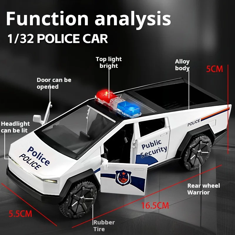 1:32 Pickup Police Car High Simulation Diecast Metal Alloy Model Car Sound Light Pull Back Collection Kids Toy Gifts for Tesla 