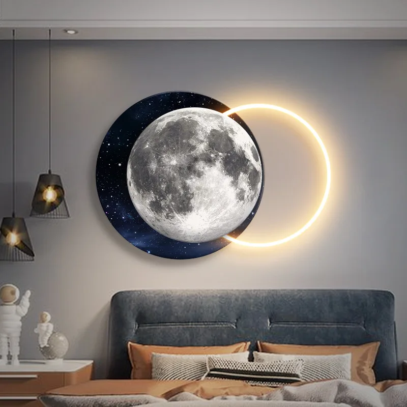 

Bedroom bedside decorative painting starry sky moon dream led luminous hanging painting living room atmosphere light luxury mura
