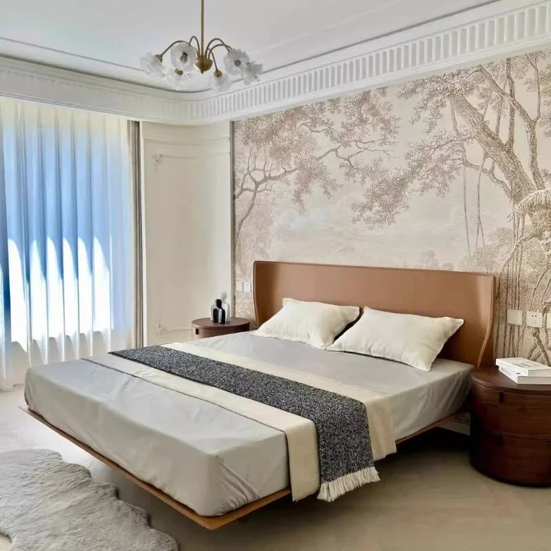 Normal Headboard Bed Decoration Waterproof Brown Wooden Modern Full Size Bed Luxury Floating Platform Cama De Casal Furniture