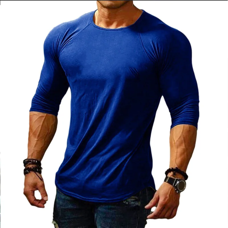 2024 Four Seasons Cross border New Men's Round Neck Long Sleeve Sports T-shirt Solid Color Men's Slimming T-shirt