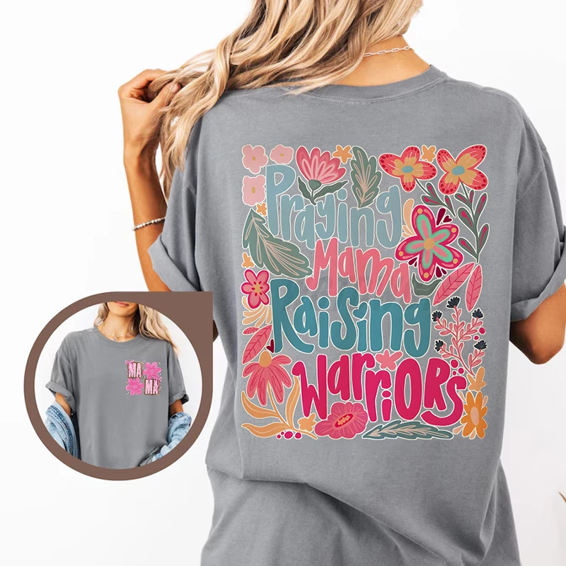 

Comfort Colors Mama Boho Floral Graphic T Shirts Praying Mamas Raising Warriors Print T-shirt Trendy Women Clothing