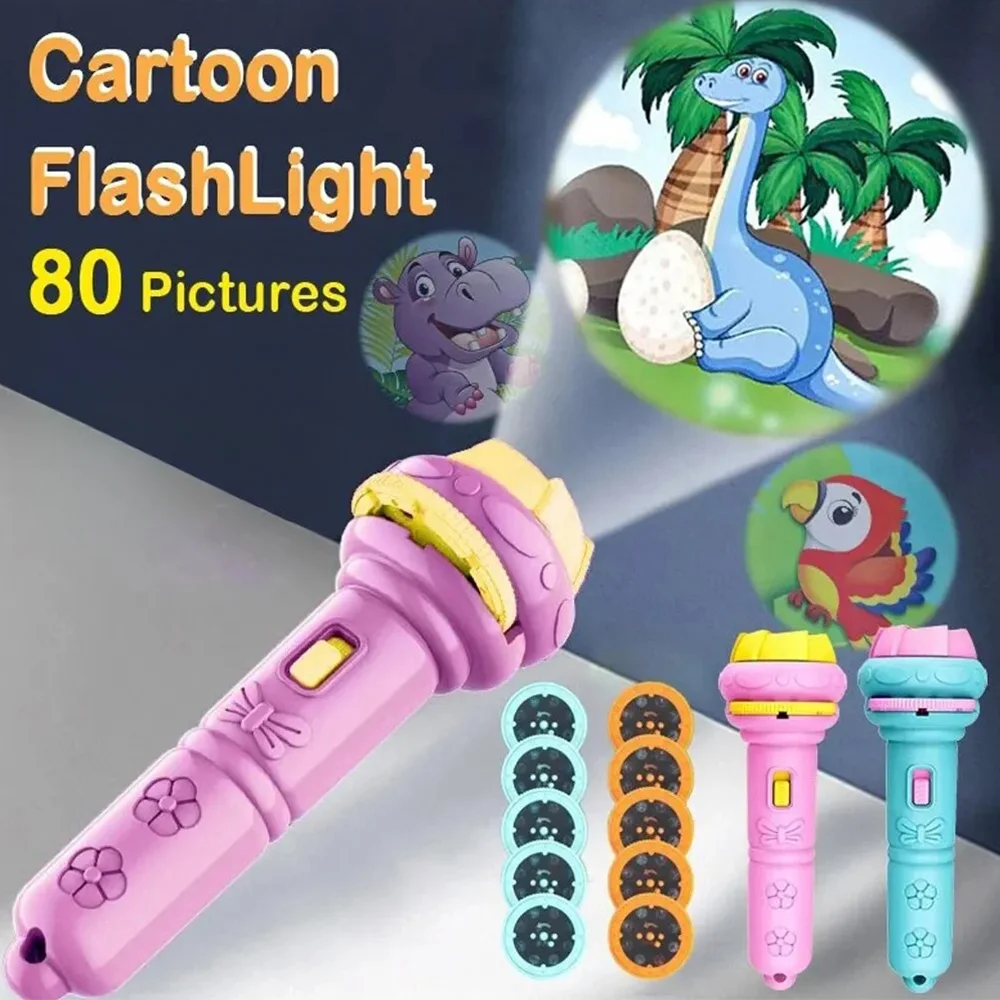 10 carte Cartoon Projection Flashlight 80 Patterns Creative Children torcia giocattolo proiettore giocattoli per bambini Bedtime Story Book Toy