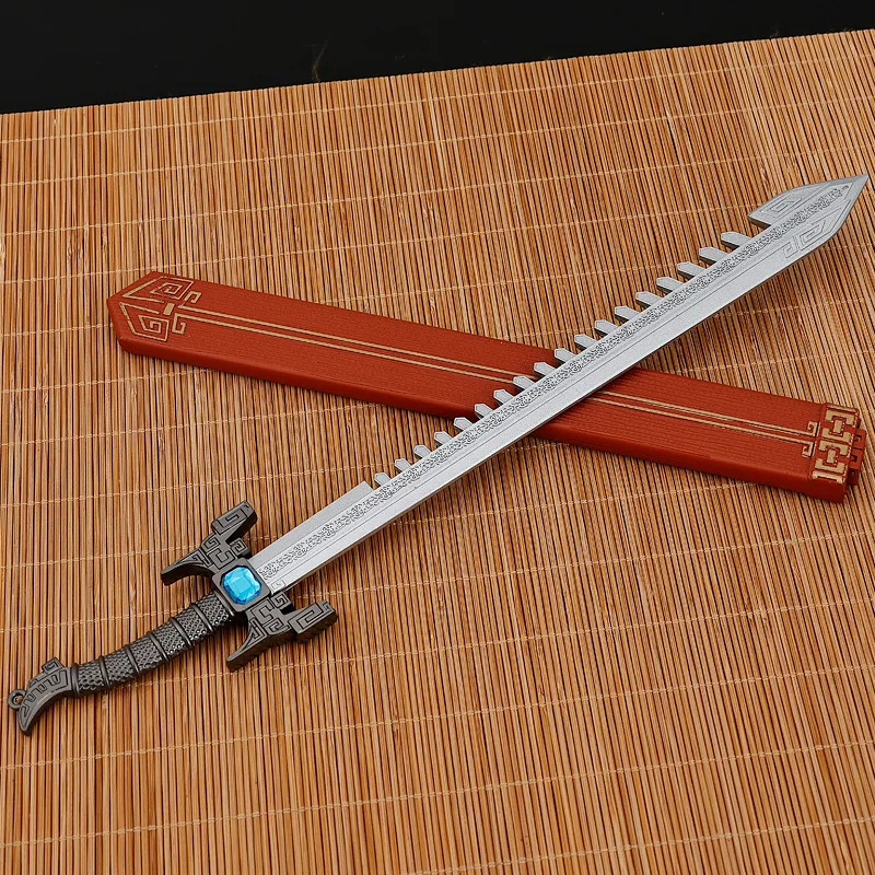 29cm/11.41in The Legend of Qin AnimePeripherals Shark Tooth Sword Metal Weapon Models Desktop Collectible Ornament Boy Toy gifts