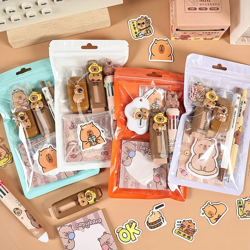 Set de Papelería Capibara para el Regreso a Clases, Kit de Útiles Escolares para Niños de Jardín de Infancia y Primaria, Regalo con Diseño de Animal Adorable