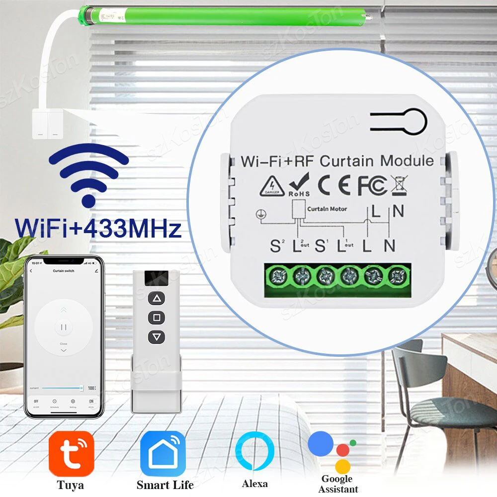 Controlador de interruptor de cortinas inteligente Tuya Smart Life, WiFi, RF433, interruptor de cortina eléctrico, Motor de persiana enrollable para