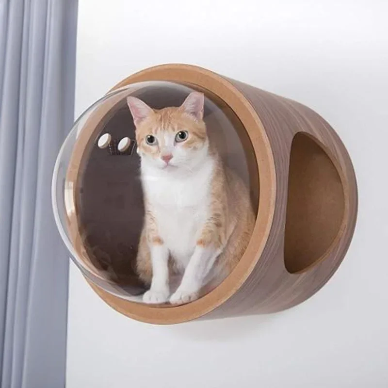 Cat Climbing Frame Space Capsule Nest Wooden Fully Enclosed Hanging Wall Furniture Cat Supplies Shelves Perches Pet Products