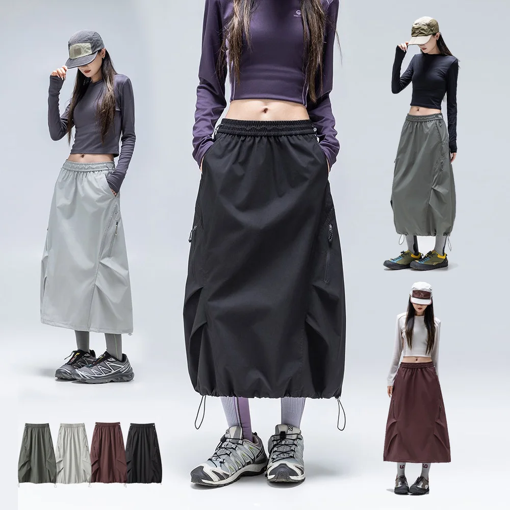 Outdoor Hiking Quick Dry Waterproof Drawstring Cargo Skirt Women City Walk Streetwear Girl Loose Casual Sport Y2k Track Skirts