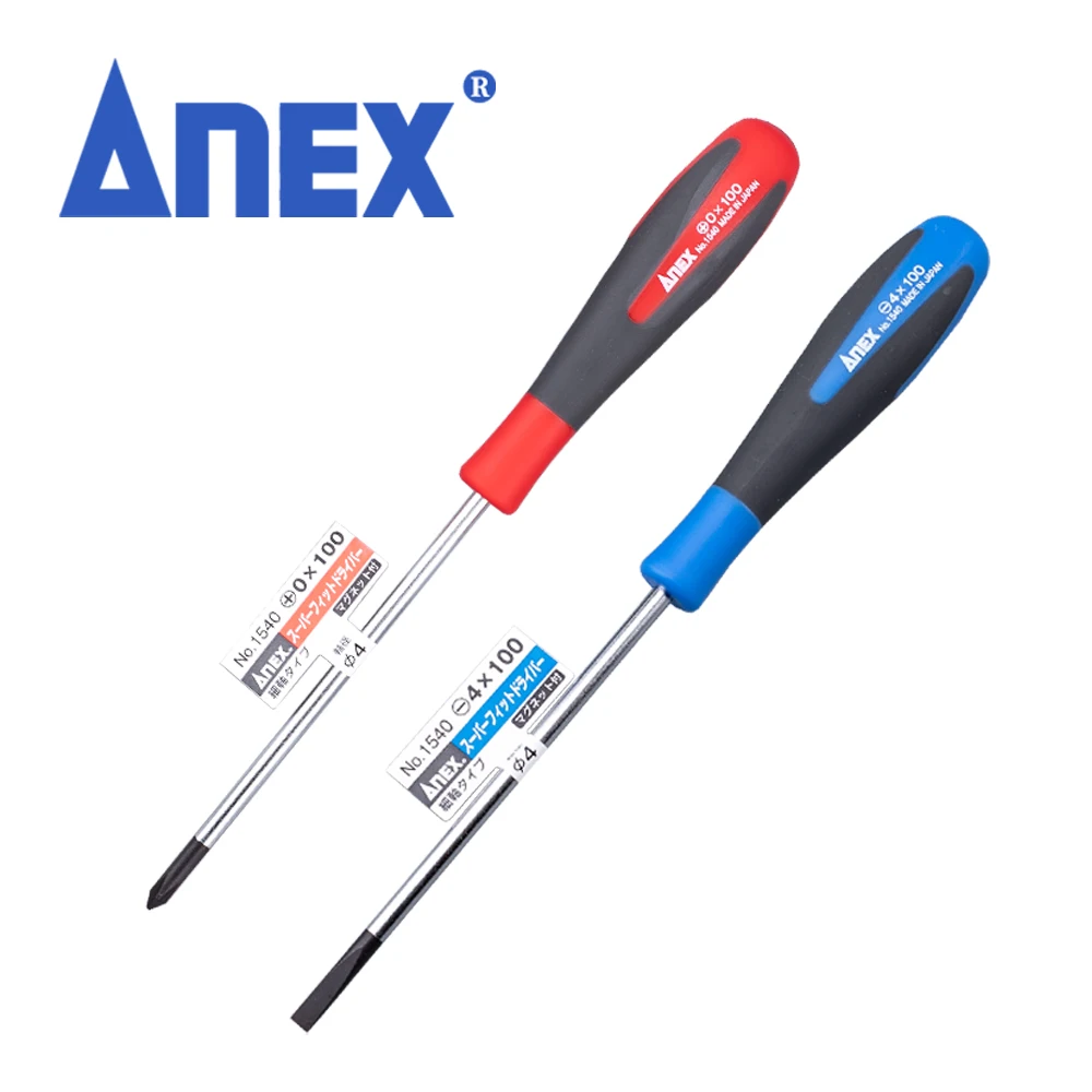 ANEX Precision Screwdriver 4.0mm/0.2 Inch Phillips PH0/PH1/PH2 Phillips 4.0mm Flat Driver Magnetic Tip Made in Japan