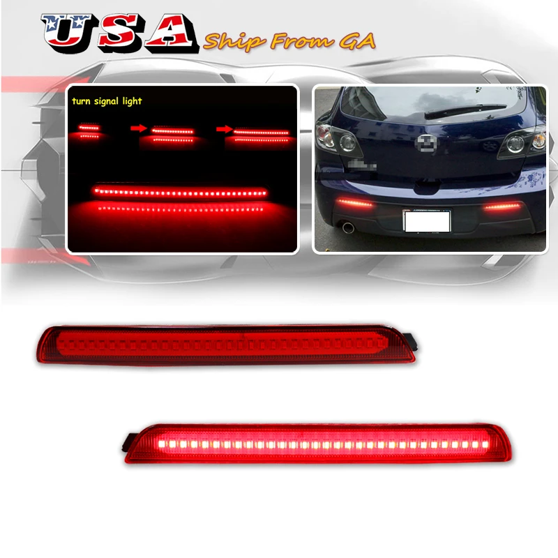 

2PCS Red Rear Bumper Reflector Assembly For 2004-2009 Mazda 3 Mazdaspeed Function as Tail/Brake & Sequential Blink Turn Signal
