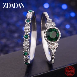 ZDADAN 925 Silver 2pcs Emerald Zircon Rings For Women Fashion Wedding Jewelry