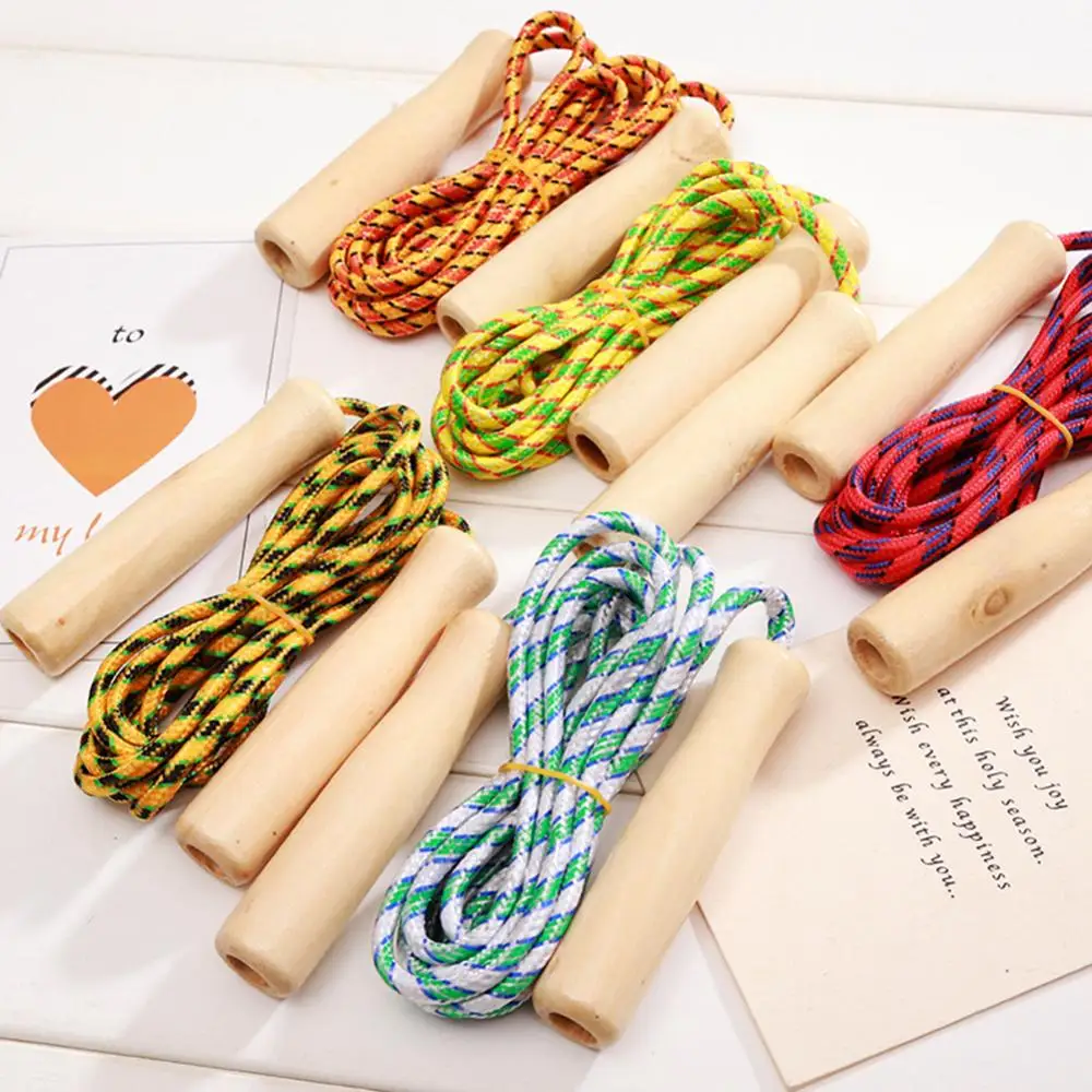 Kids Student Skipping Rope Wooden Handle Colorful Braiding Rope Men Women Gym Skipping Rope Muscle Training Fitness Jump Ropes