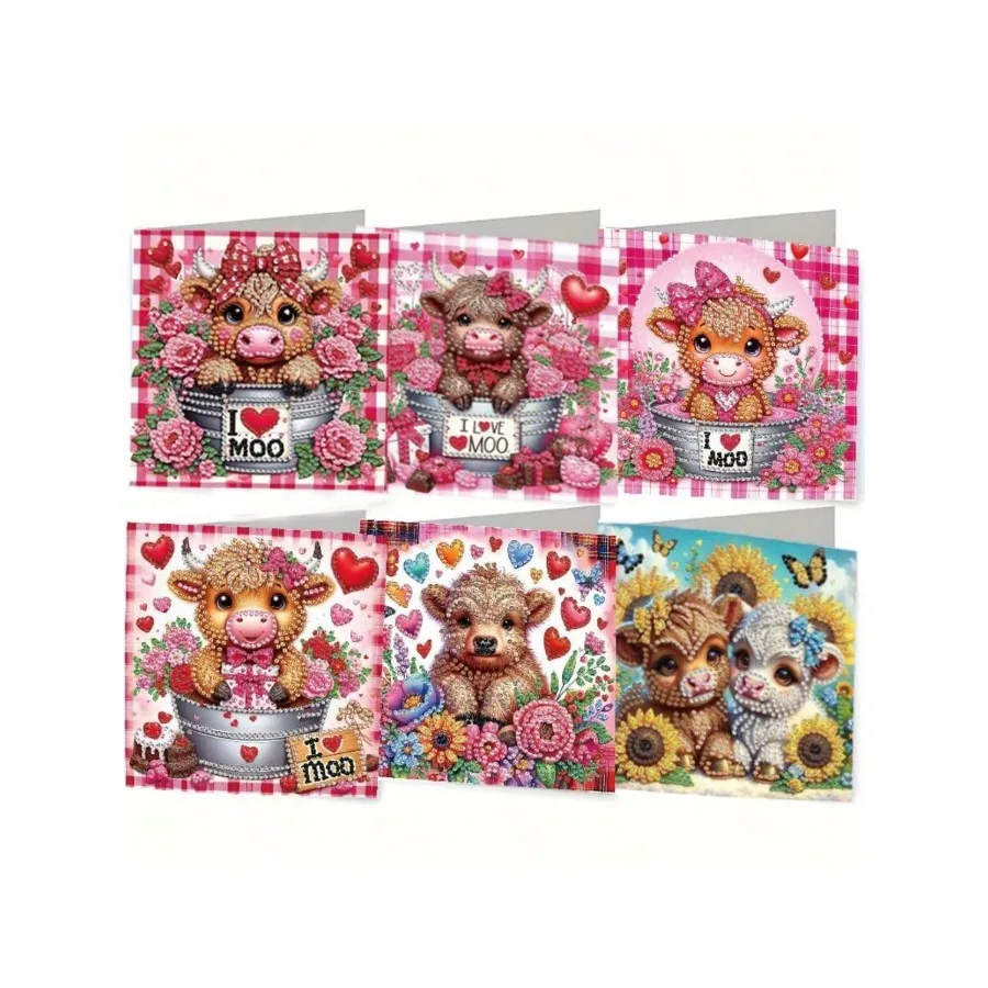

6pcs/Set DIY Diamond Painting Kit Unique Animal Pattern Design Diamond Art Mosaic Postcard Holiday Card Birthday Mother's Day E