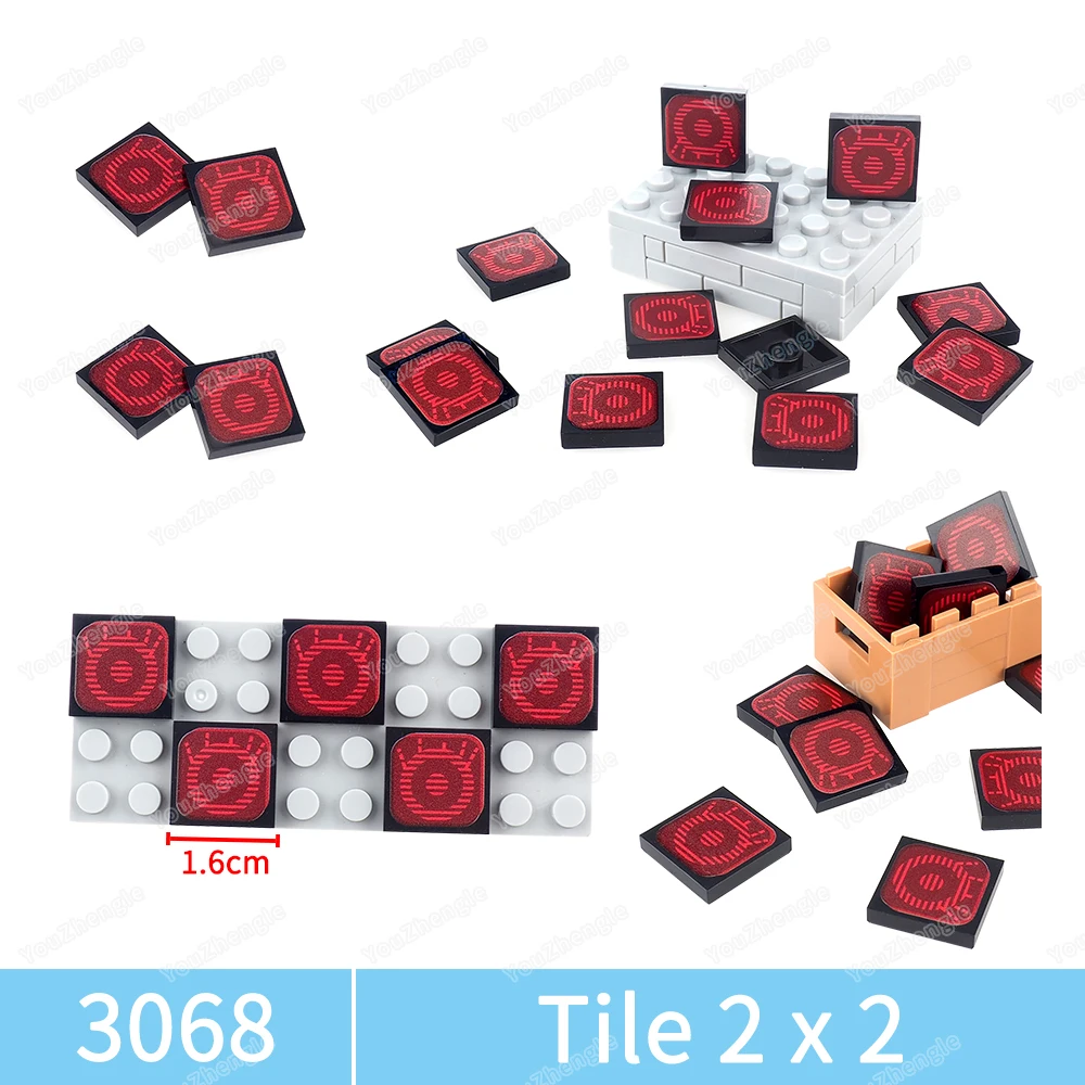 Red Circle Electronic screen Pattern 3068 Building Block 2x2 Tiles Printed MOC figures Scene Matching Model Parts Gifts DIY Toys