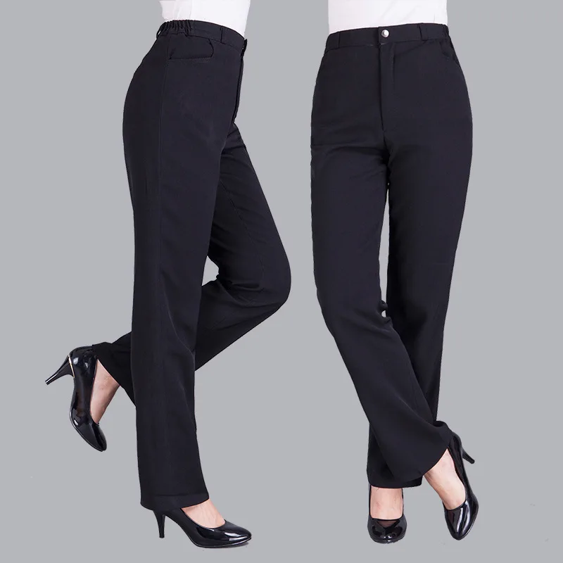 Thickened Wholesale Women's Pants Black Autumn and Winter Elastic Straight-Leg Pants Restaurant Catering Waiter Work Pants plus