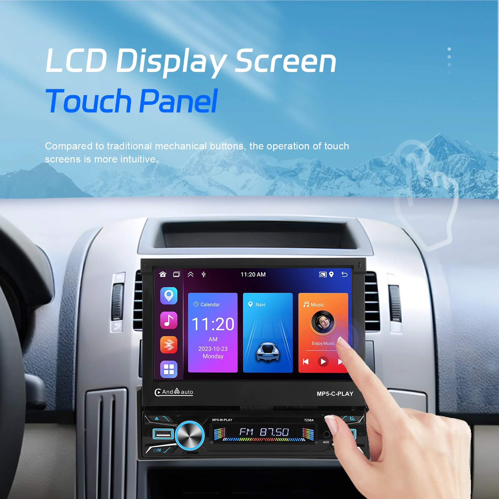 Podofo 7 \'\'Touch Screen pieghevole manuale capacitivo 2 + 64G lettore multimediale Carplay Android Auto WIFI GPS FM Android Car Stereo