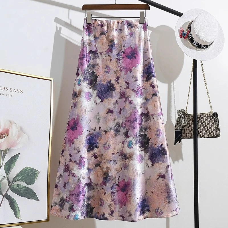 

Весенне-летняя юбка с цветочным принтом, юбка-миди с запахом «рыбий хвост», французский стиль масляной живописи