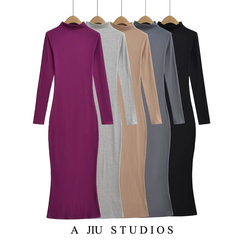 

plus Size Fce Lined Long Sve Wrap Dr High Collar Spring Autumn Women's Faion Slimming Base Layer Long Dr