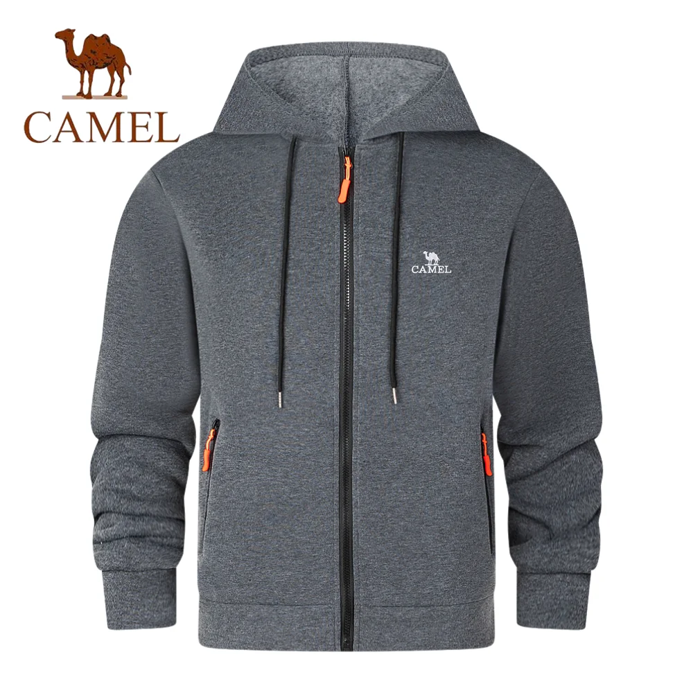 

Embroidered CAMEL wool warm hoodie, suitable for autumn and winter men's sportswear, zippered cardigans, windproof jackets