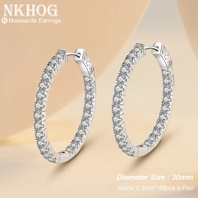 

Amazing 2.88 Carat A Pair Moissanite Hoop Earrings Women Brilliant Round Cut Diamond Earring 925 Sterling Silver Jewelry NKHOG