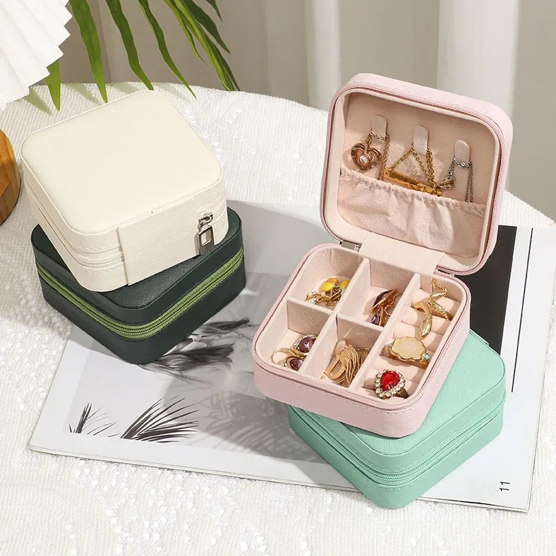 Jewelry Organizer Portable Jewelry Box Display Travel Jewelry Case Boxes Button Leather Storage Zipper Jewelers Joyero Display