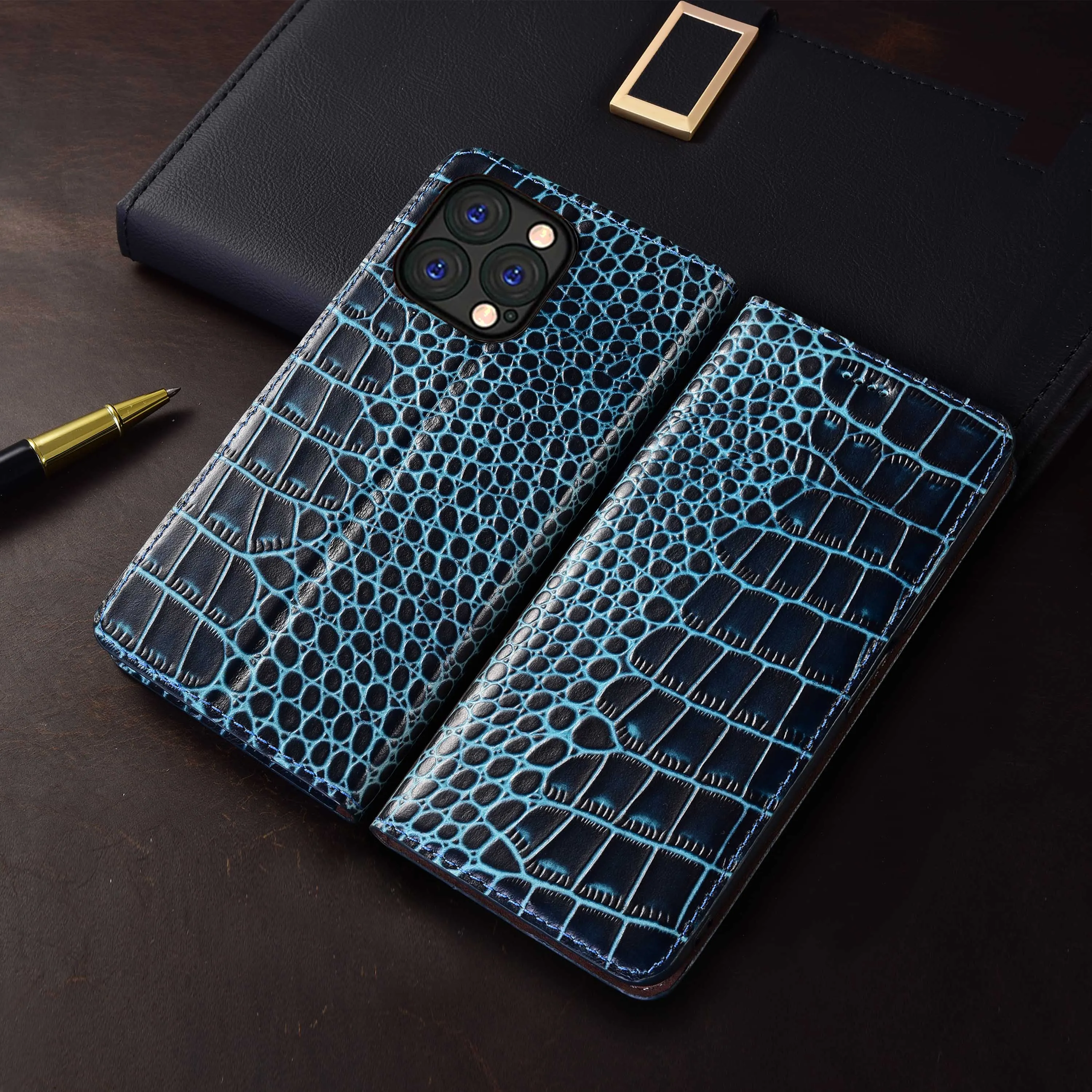 

For Apple iphone X XS XR 11 12 13 14 15 16 16e 17 Pro Max Plus Air Mini Crocodile PatternGenuine Leather Flip Phone Case Cowhide