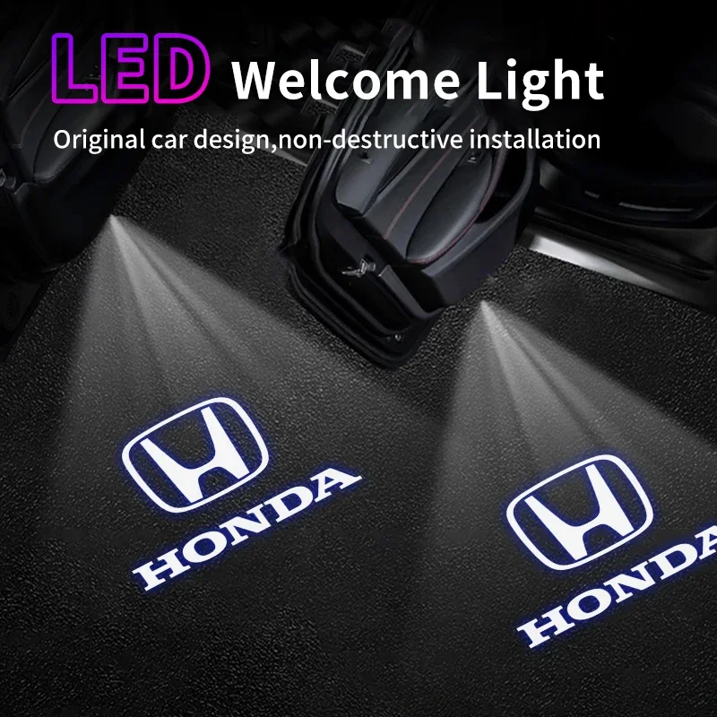 2/4Pcs LED Car Door Projector Light Welcome Lamps For Honda Civic Accord Fit Jazz CRV BRV HRV Insight Pilot Passport TYPE-R