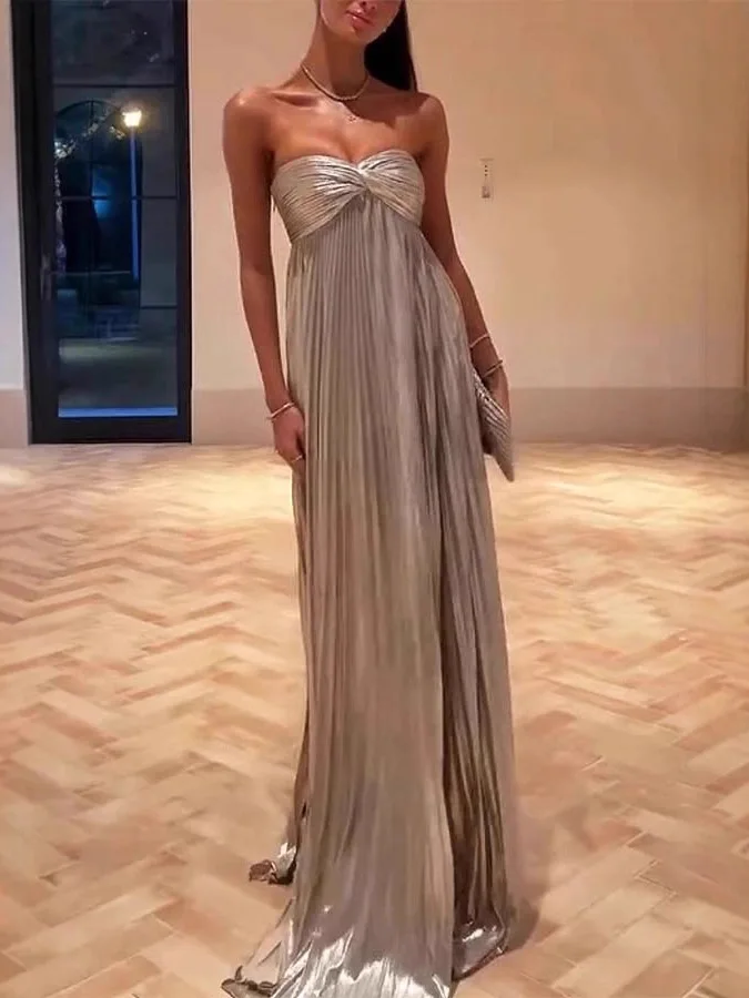 Sexy Evening Dress Women's High Waist Sleeveless Gown with Gold Embossing And Slits for Party KTV Pure Color Summer 2025