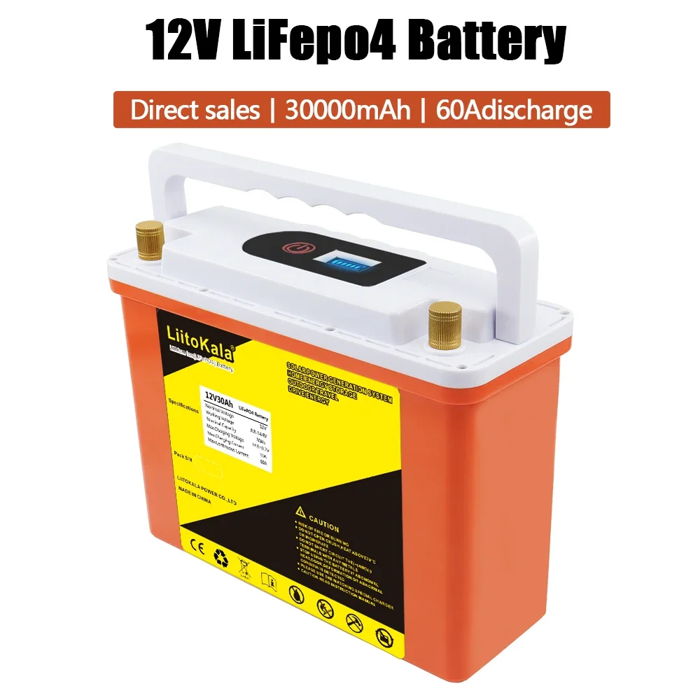 2PCS LiitoKala 12.8V 30Ah Deep Cycle LiFePO4 Rechargeable Battery Pack 12V Life Cycles 4000 with Built-in BMS for Solar System