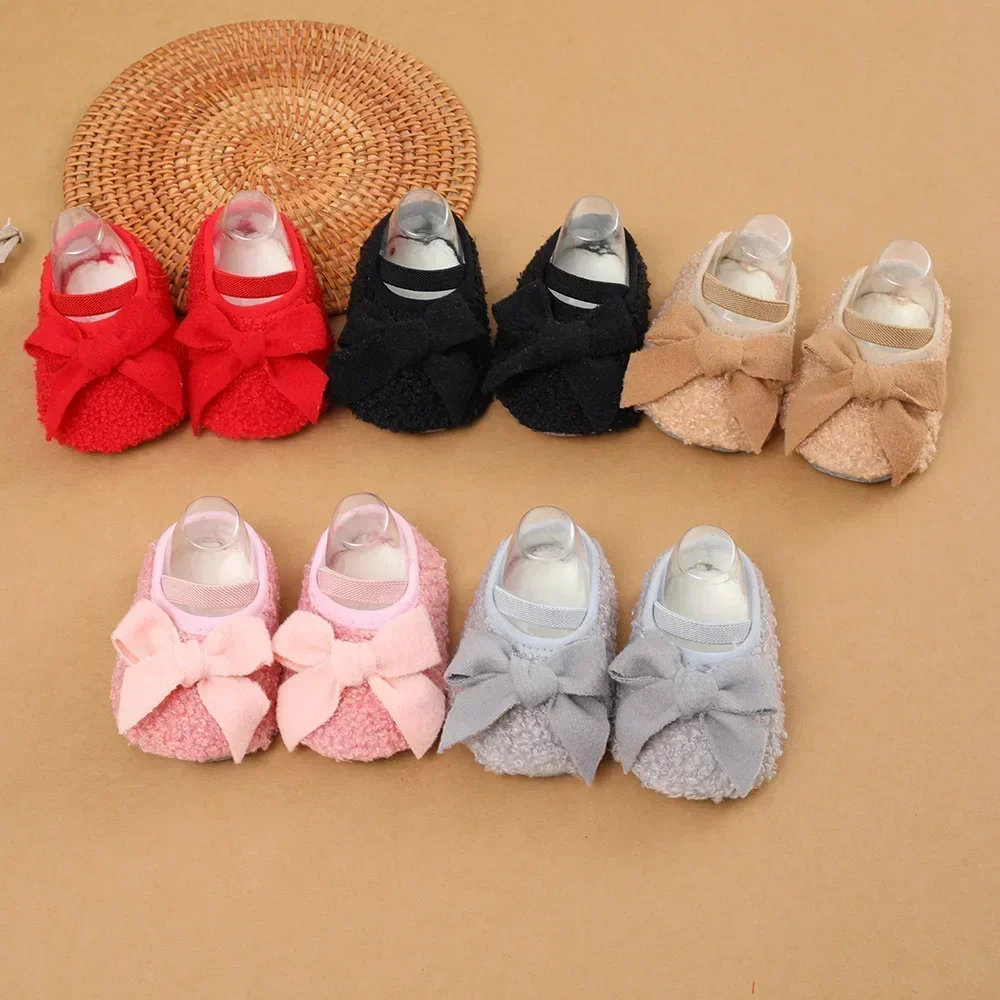 Newborn Baby First Walkers Unisex Coral Fleece Bootie Winter Warm Infant Toddler Crib Shoes Classic Floor Bowknot First Walkers