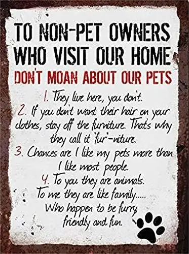 New Tin Sign Rules to Non Pet Owners Dog Cat Lover Steel Poster Gift Aluminum Metal Sign for Wall decor 8x12 INCH