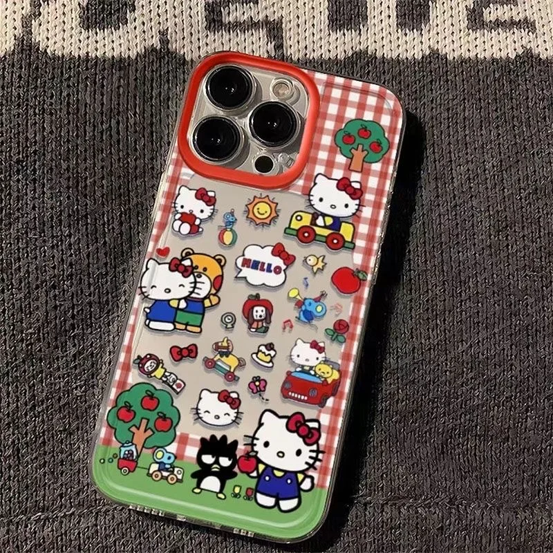 Cartoon Red Checkered Hello Kitty Cute Clear Space Etui na telefon do Samsung A12 A13 A15 A22 A23 A24 A25 A30 A53 A54 A55 A72 A73 5G