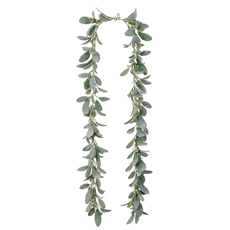 3X Artificial Flocked Lambs Ear Garland - 2Meter Soft Faux Vine Greenery And Leaves For Farmhouse Mantel Decor