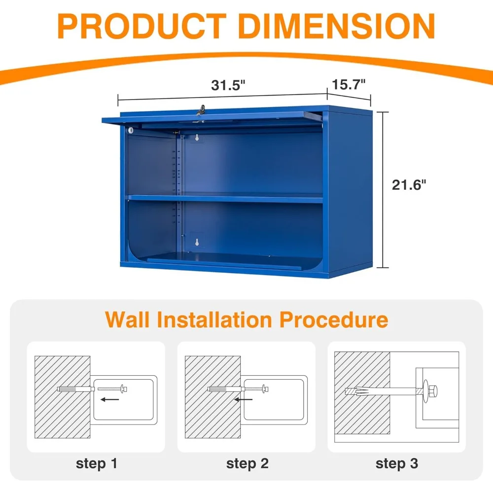 خزانة تخزين حائطية معدنية قابلة للقفل، خزانة باب قابلة للطي بطول 21.6 لمكتب منزلي، منظمة الطابق السفلي