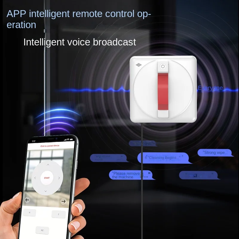 Cepillo de limpieza eléctrico fino para el hogar, limpiador de ventanas inteligente totalmente automático, aplicación de voz, robot limpiador de ventanas