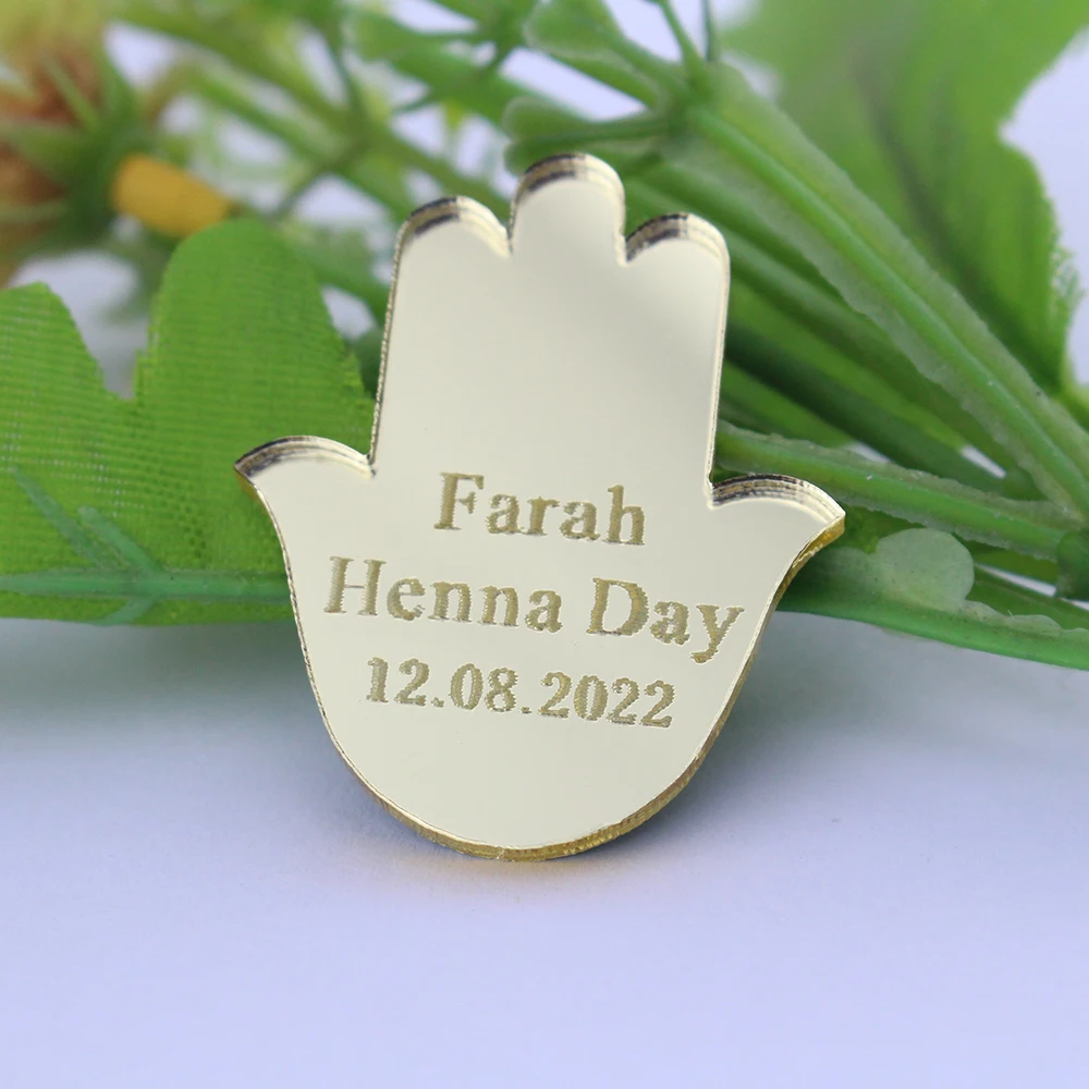 

30/50/100pcs Personalise Engraved Name Charms Hamsa Palm Fatima Hand Making DIY Acrylic Handicraft Decoration Favors